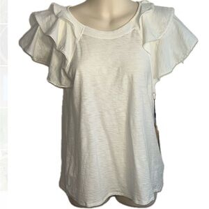 Nation LTD Cream Flutter Sleeve Ruffled Blouse